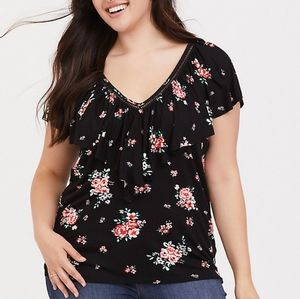 Floral print ruffled swing tee